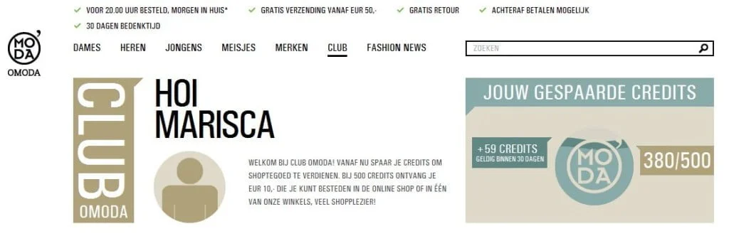 Omoda, online, webshop, New Balance, credits, sparen